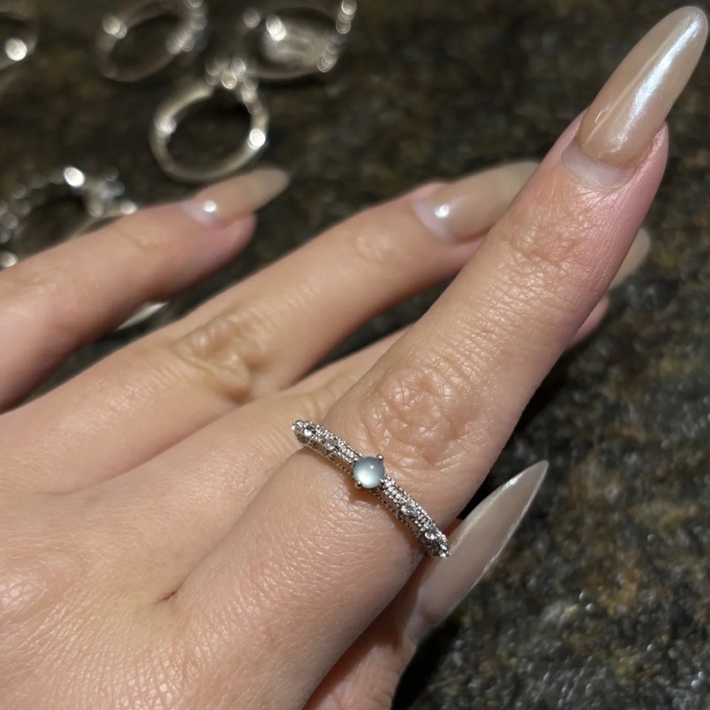 Gorgeous hand made silver + teal jade ring (adjustable sizes)